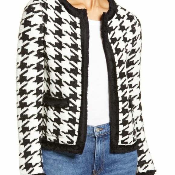 Halogen Sweaters - Halogen Marl Houndstooth Knit Sweater Cardigan Jacket